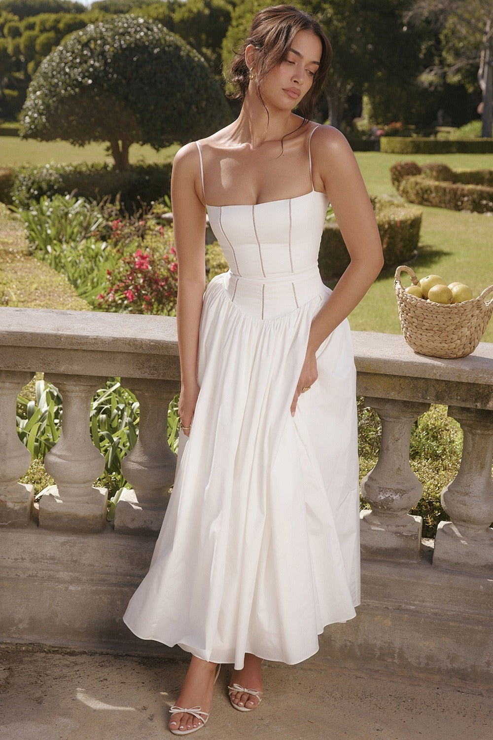 Graceful Floral Spaghetti Strap Slit Midi Prom Dress