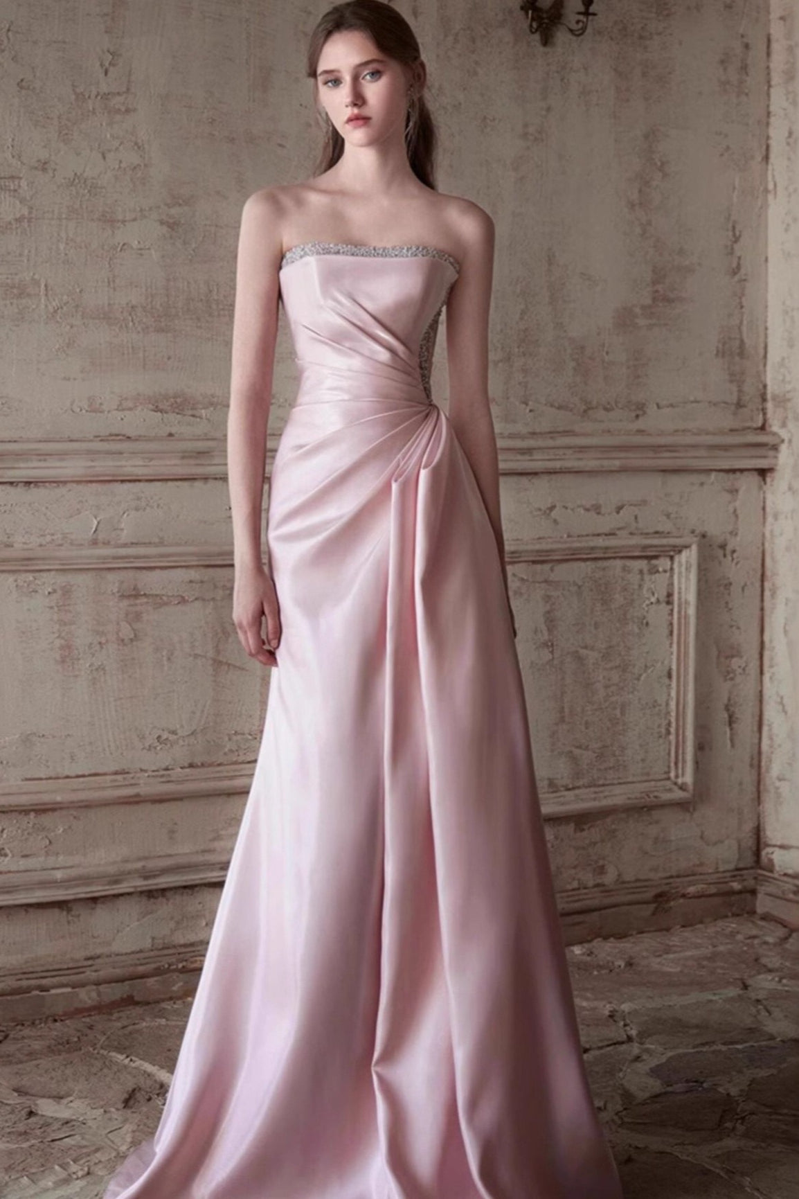 Pink Strapless Graceful Waist Slimming Prom Dress