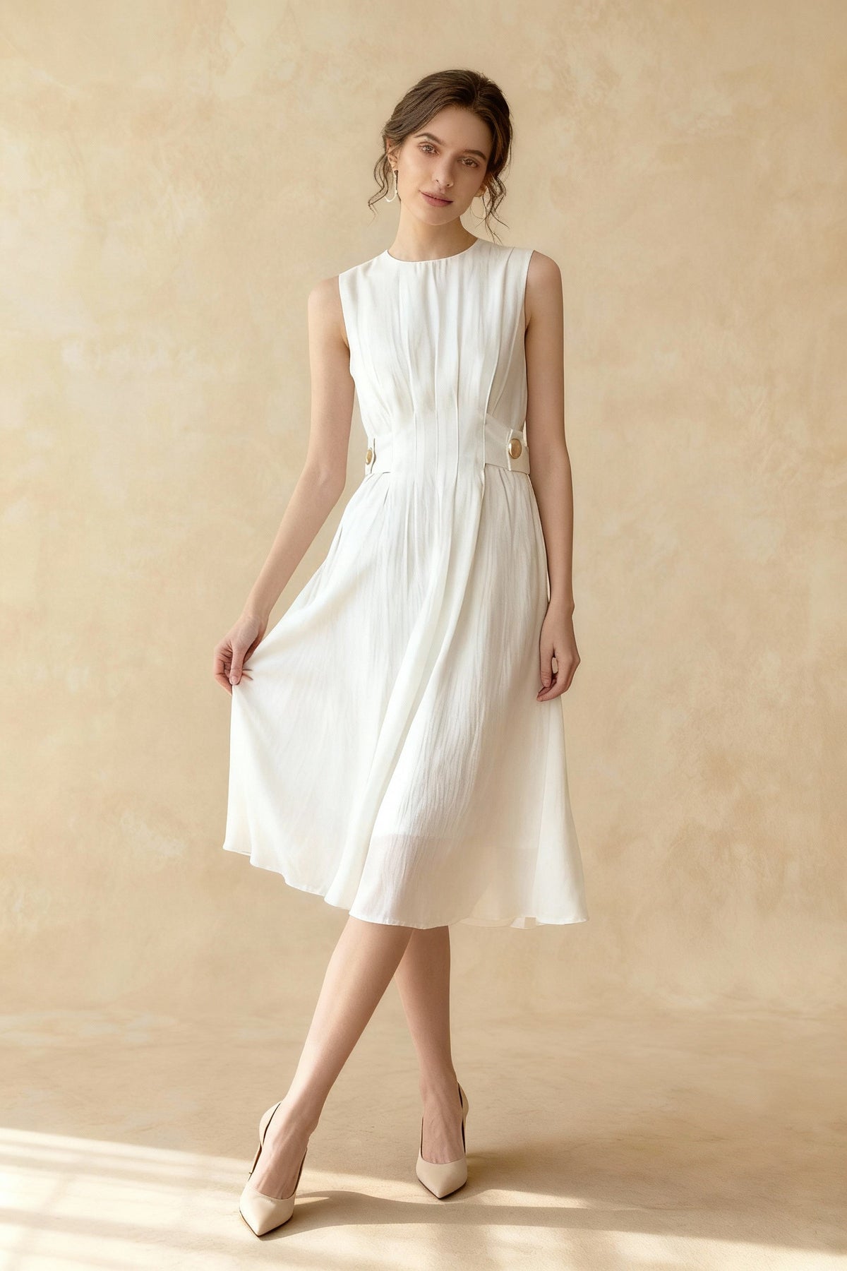 Embellished Button Long Trendy Sleeve Midi Dress