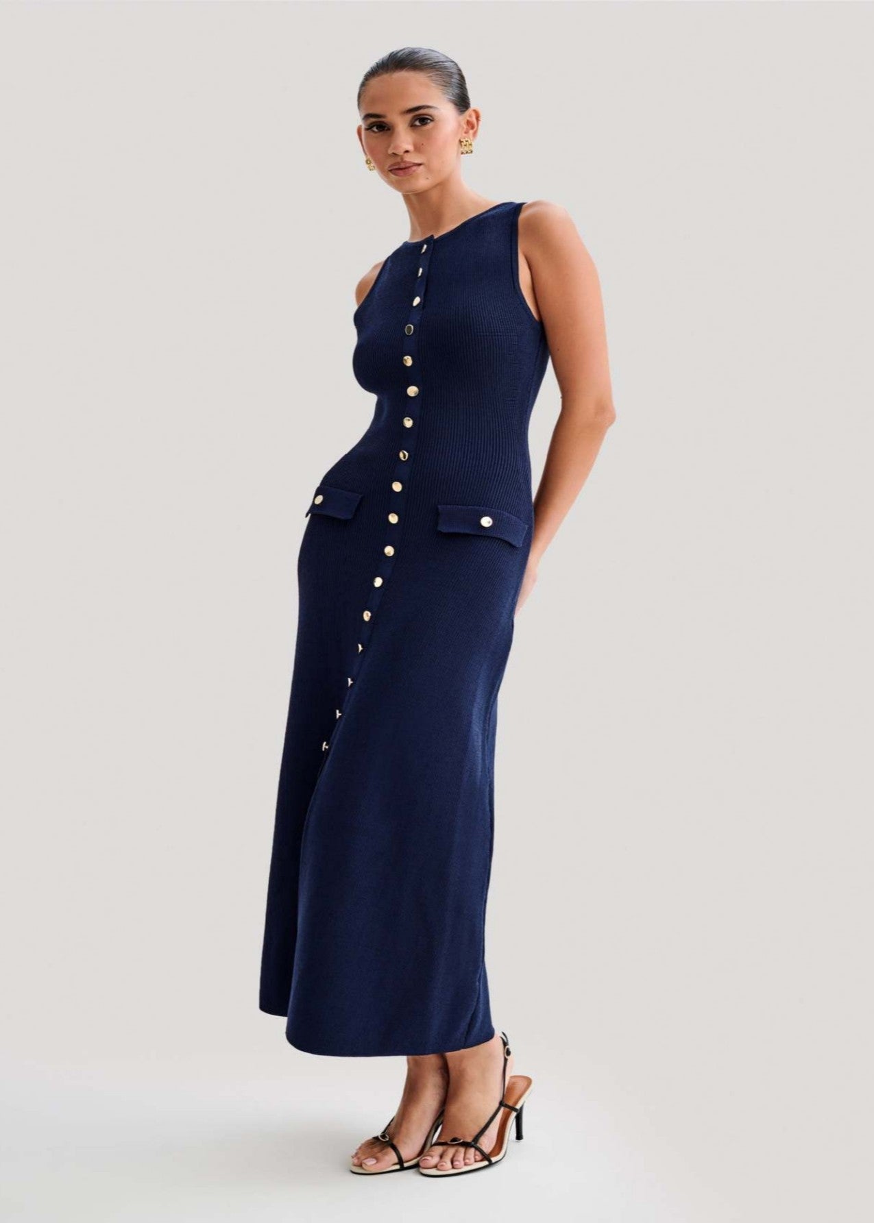 Ribbed Juliette Knit Button Midi Dress