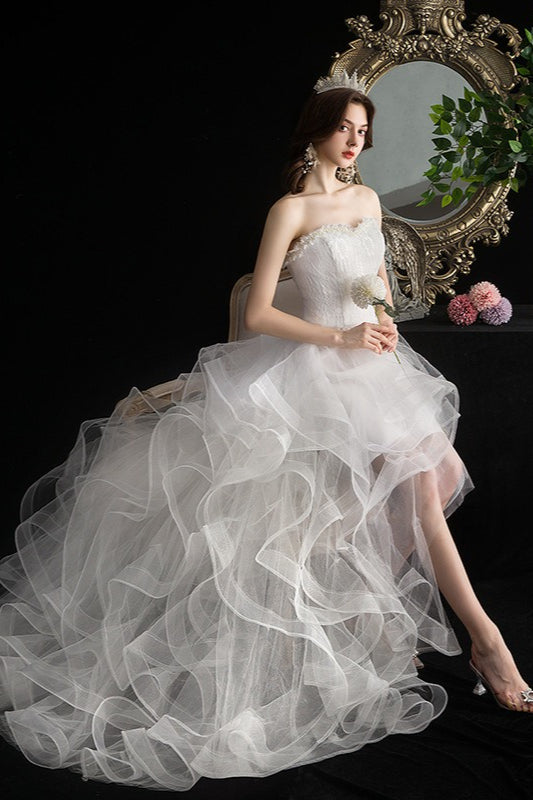 Retro Royal Strapless Tulle Ball Gown Wedding Dress