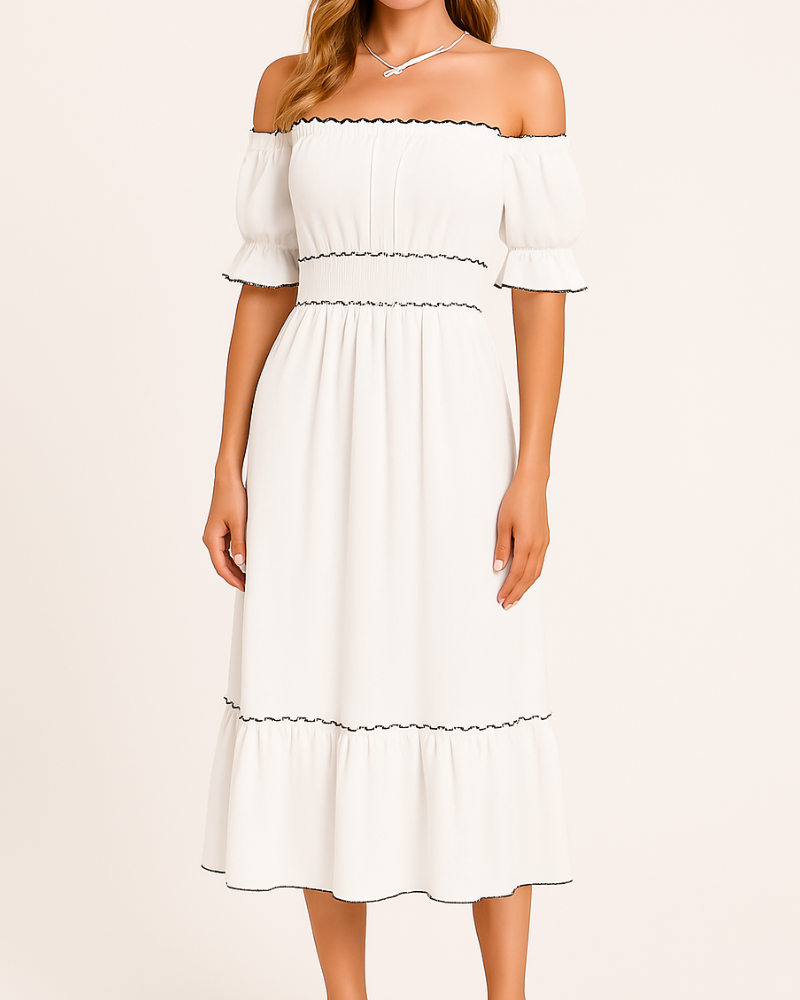 Aesthetic Jamie Off the Shoulder Midi Dress Evening Wear Edit