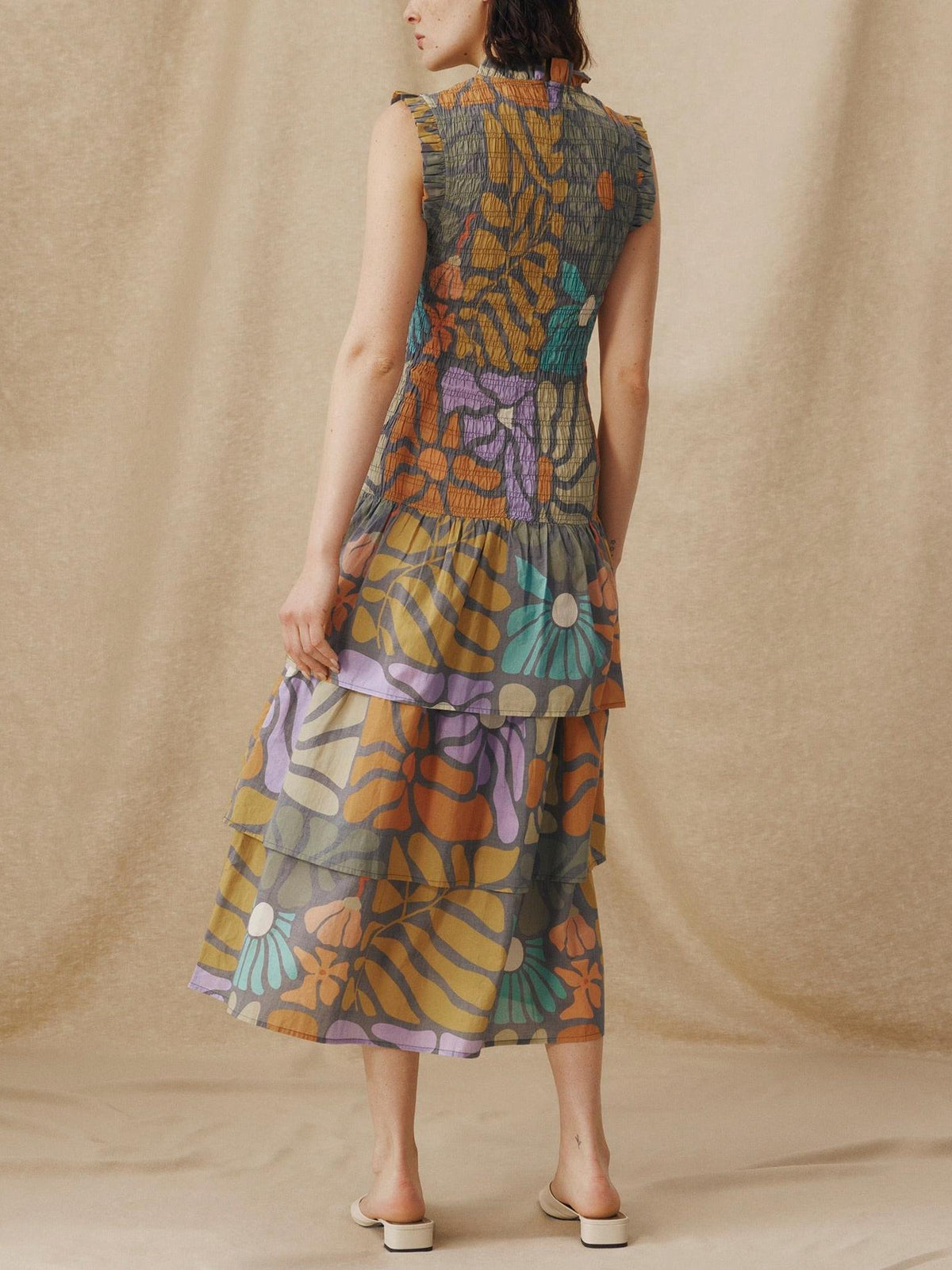 Botanical Multicolor Print Midi Dress