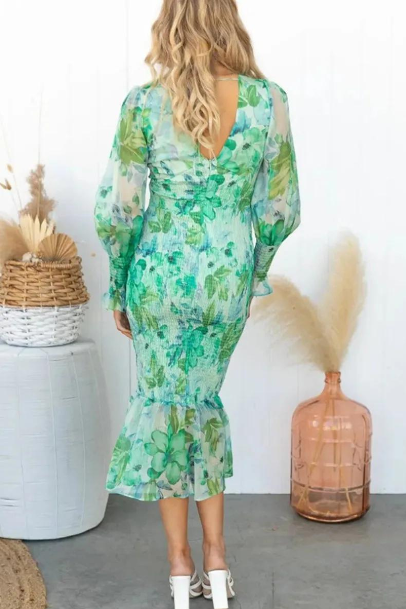 Rafaela Aesthetic Flower Print Midi Dress Elevated Occasion Wear