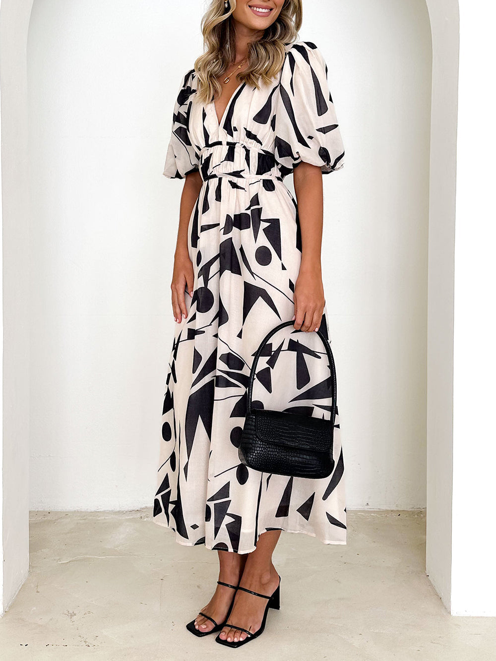 Midi Sakura Dress Beige Geo
