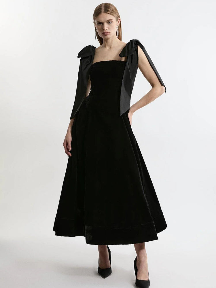 Strapless Velvet Bow Midi Dress