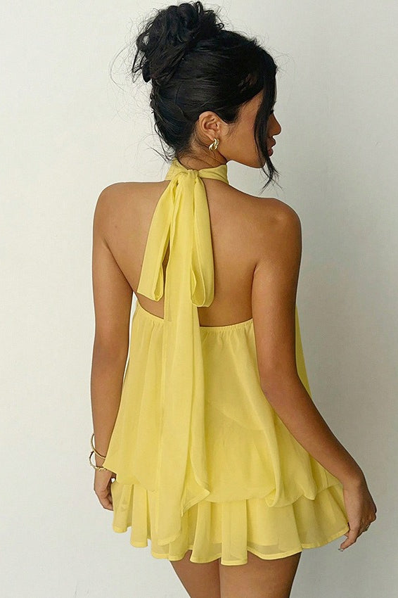 Halter Chiffon A Line Mini Dress