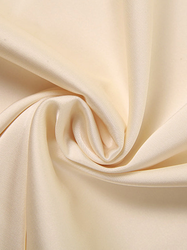 Champagne Stylish Satin Backless Tie Up Maxi Dress