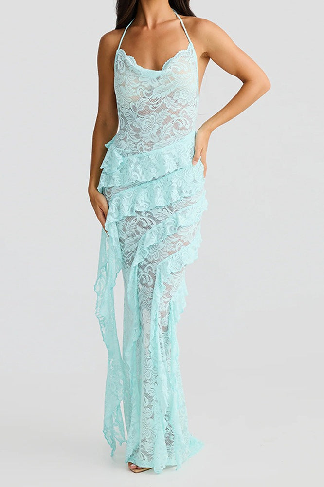Backless Edition Lace Halter Maxi Dress