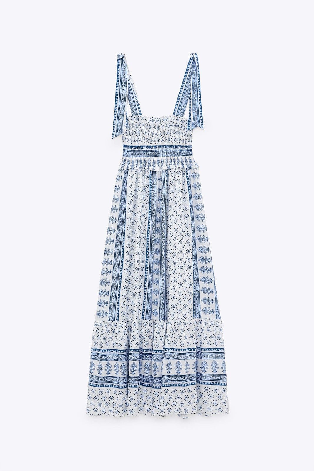 Exclusive Zoe Printed Midi Dress with Gathered Straps Chic Silhouette Collection