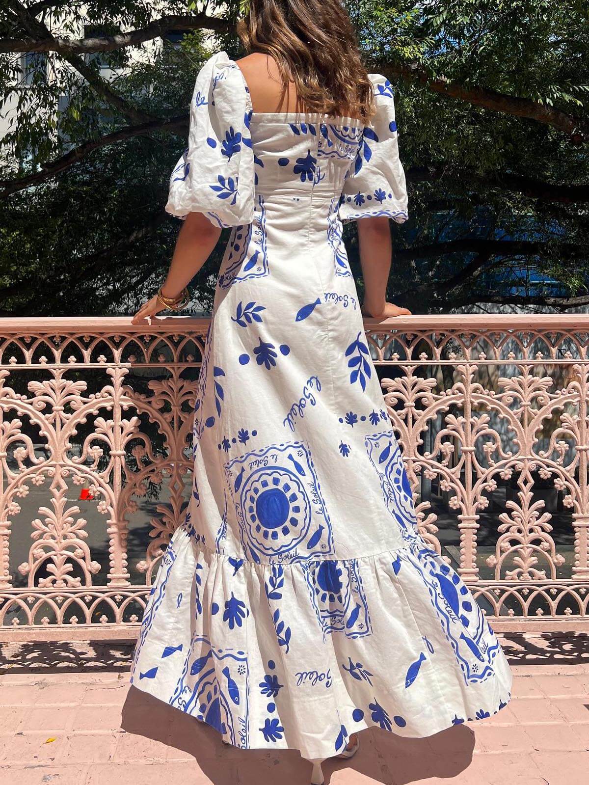 Puff Vacation Sleeve Midi Dress