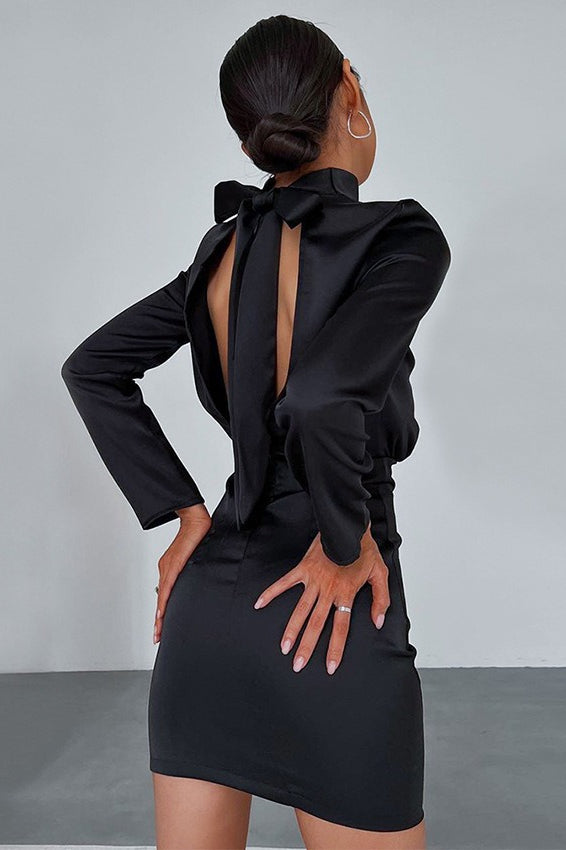 Backless Satin Bow Mini Dress