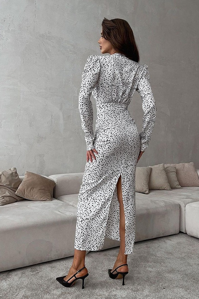 Polka Edition Dot Floral VNeck Puff Sleeve Maxi Dress
