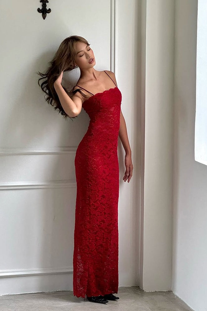 Lace Sleeveless Split Bodycon Midi Dress