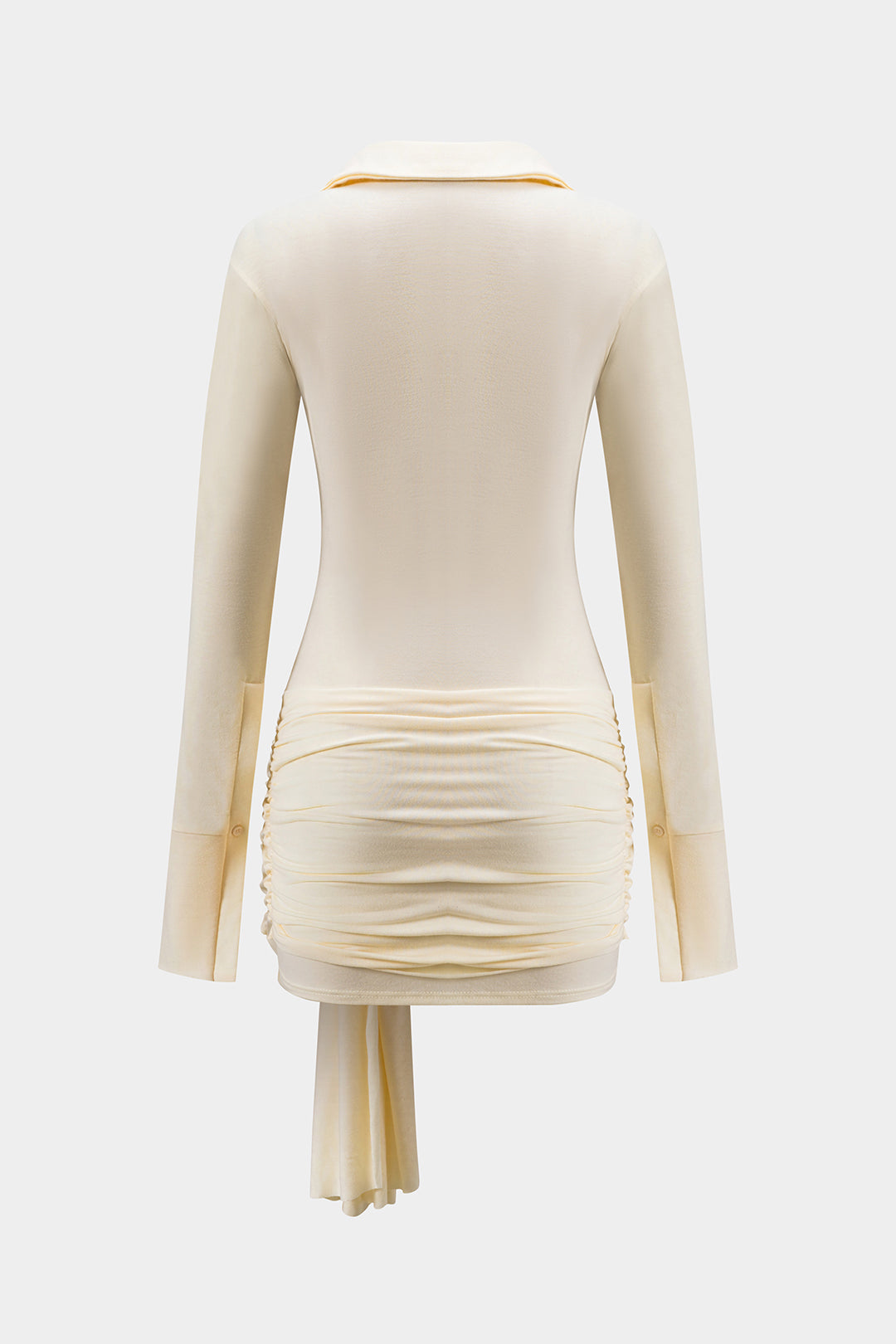 Button Ruched Strappy Long Sleeve Mini Dress