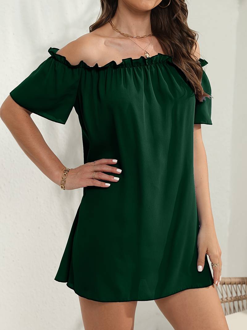 Exclusive Hayden Off the Shoulder Short Sleeved Mini Dress Premium Wardrobe Essential