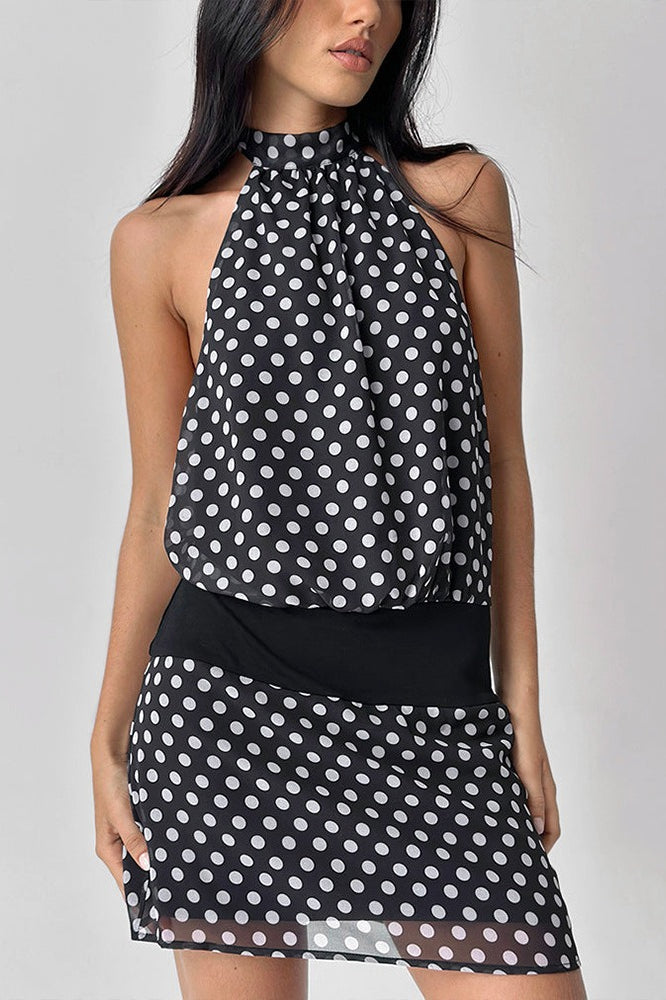 Dot Polka Chiffon Halter Mini Dress