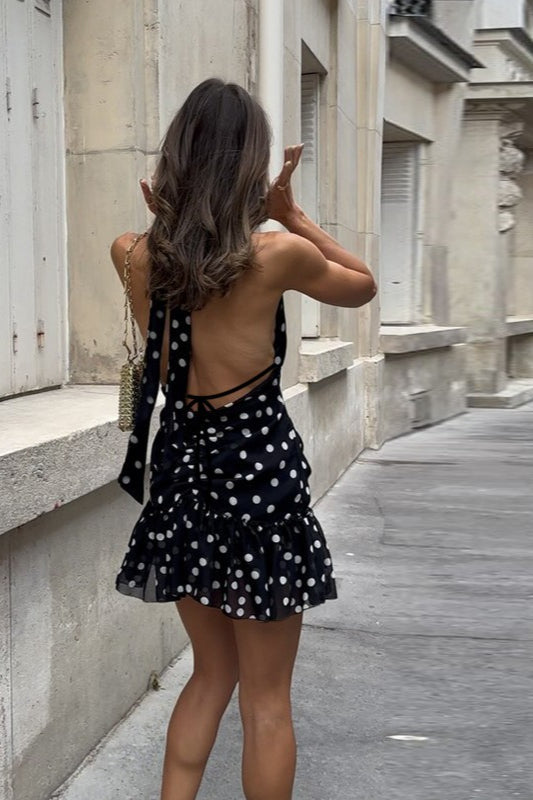 Dot Polka VNeck Mini Dress