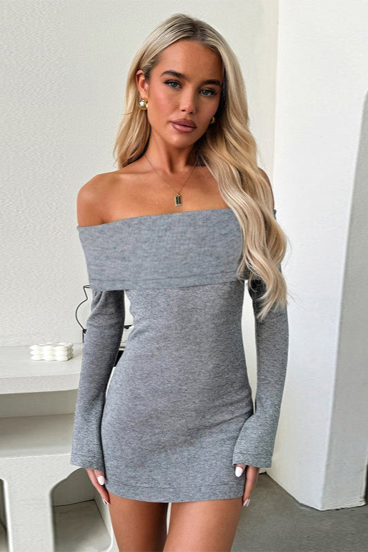 Shoulder Off Knit Slim Mini Dress