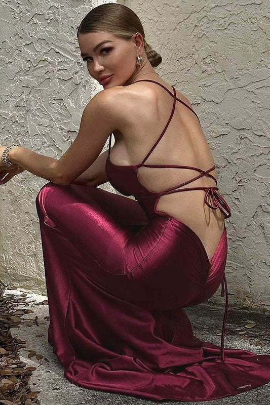 Chic Deep Backless Lace Up Prom Dress