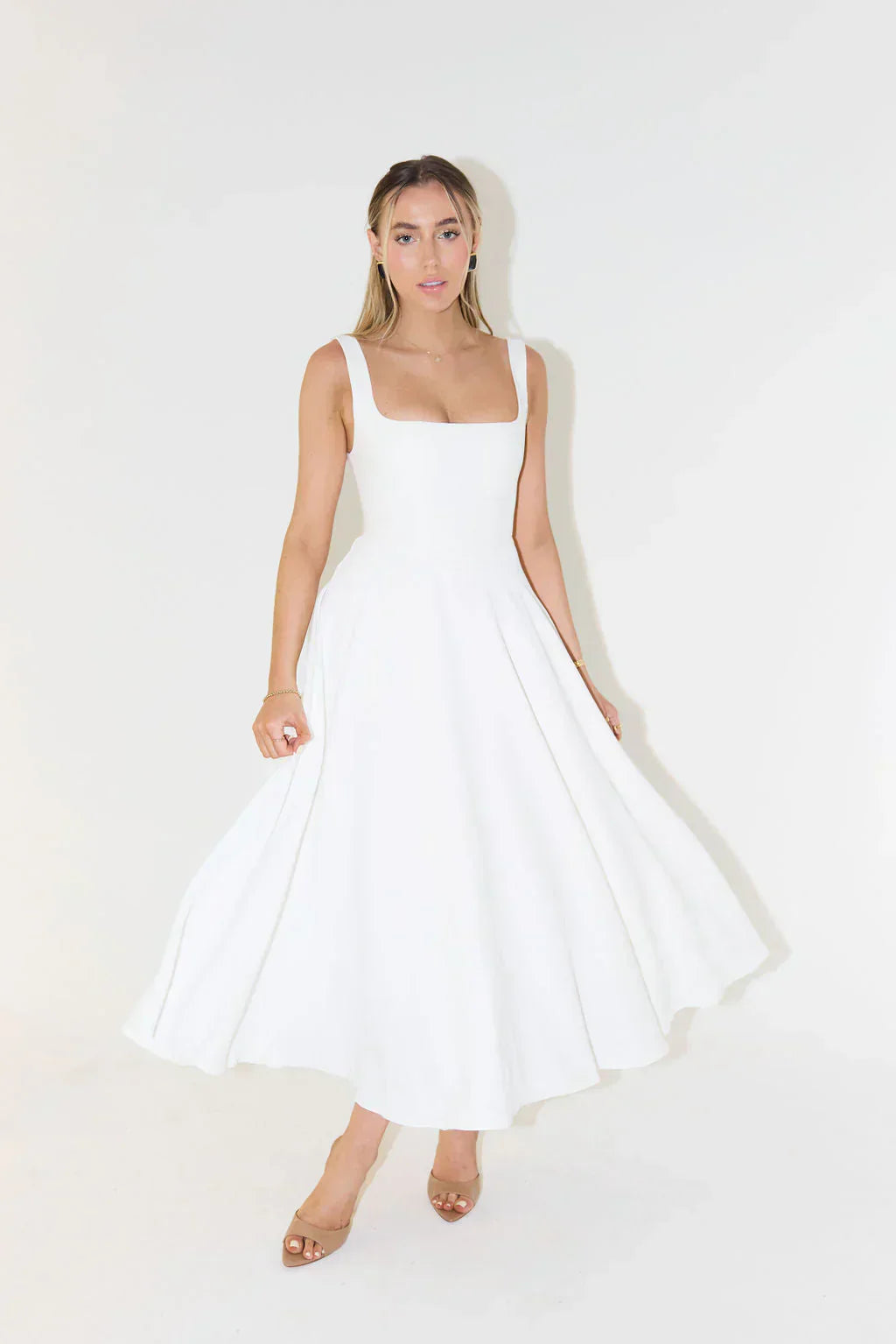 Charm Celeste Square Neck Midi Dress