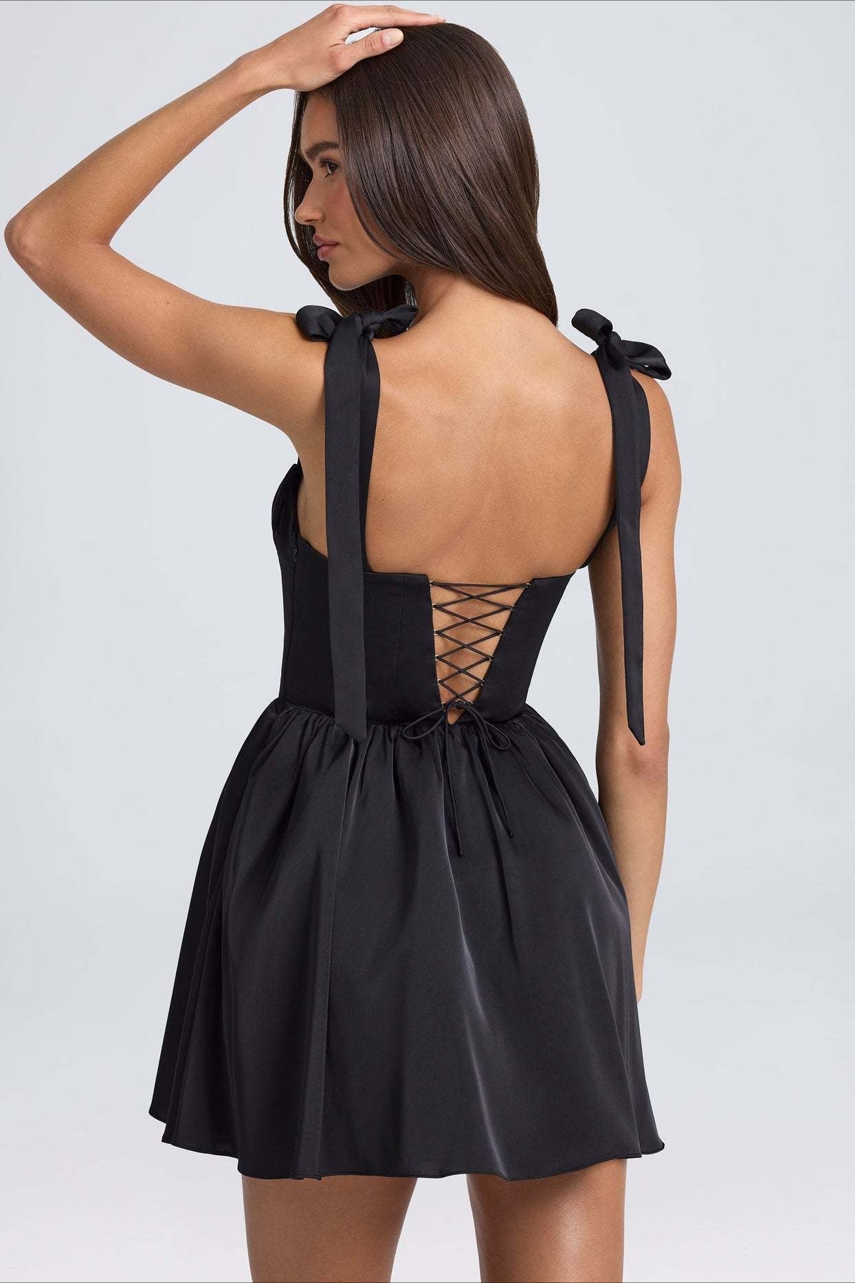Neck Square Bow Tie Mini Dress