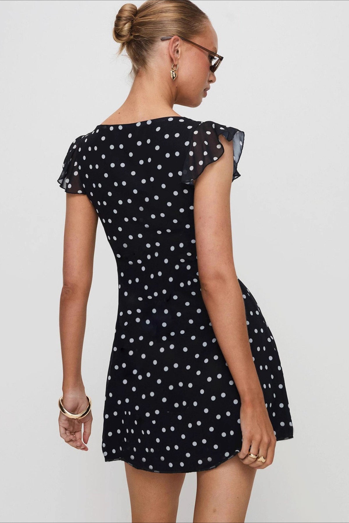 Dot Polka V Neck Flutter Mini Dress