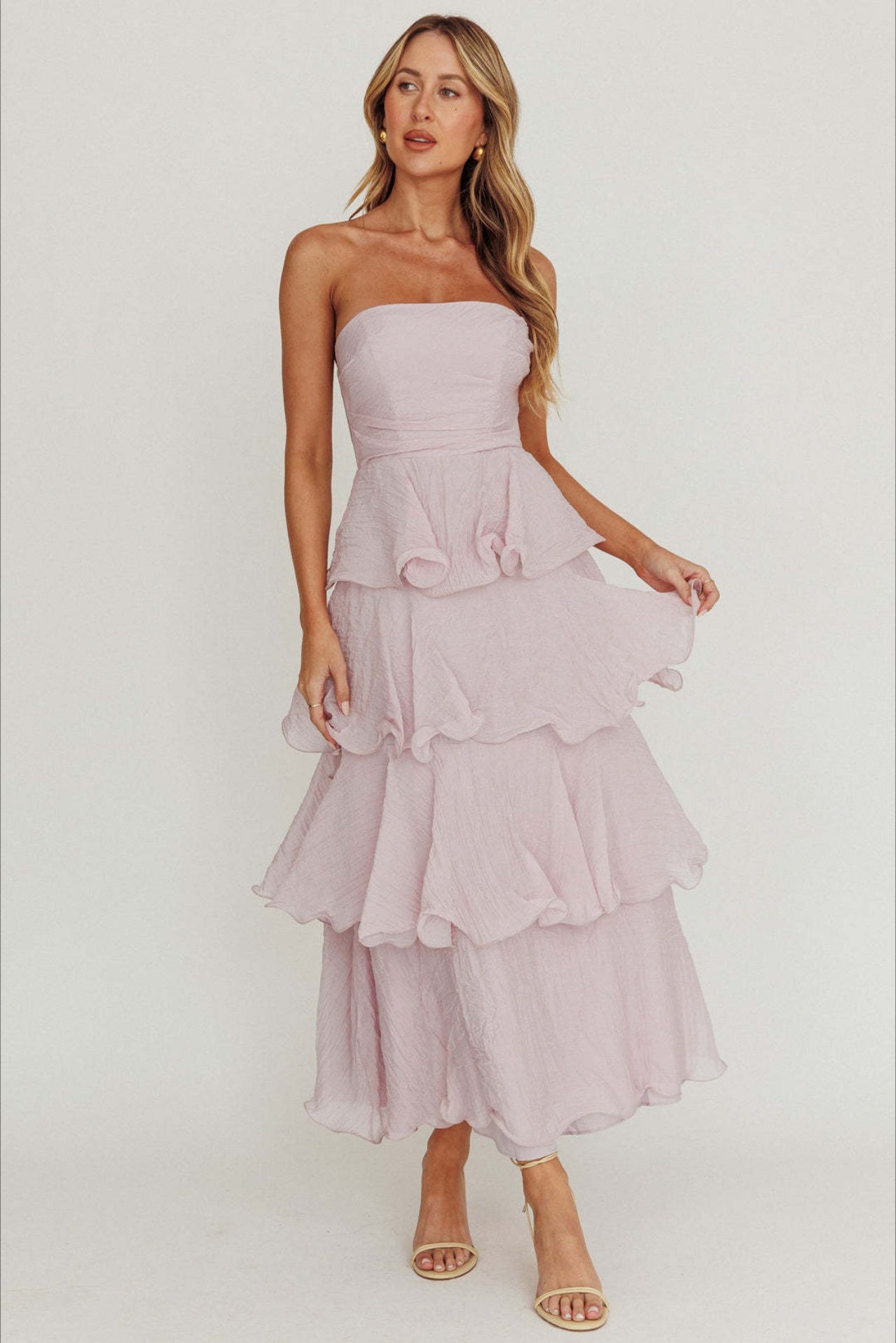 Chic Slim Fit Strapless Backless Ruffled Prom Dress