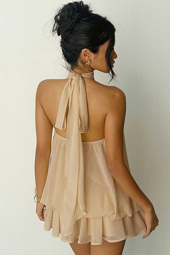 Halter Chiffon A Line Mini Dress