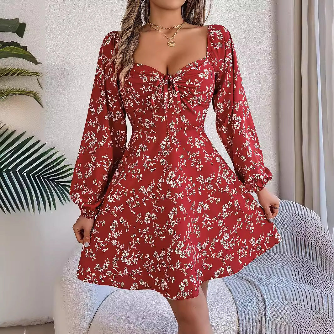 Elizabeth Minimalist Long Sleeved Botanical Lantern Mini Dress Chic Silhouette Collection