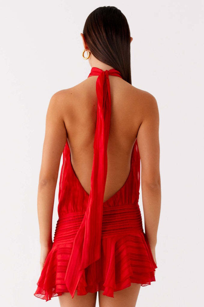 Tie Sleeveless Back Mini Vacation Dress