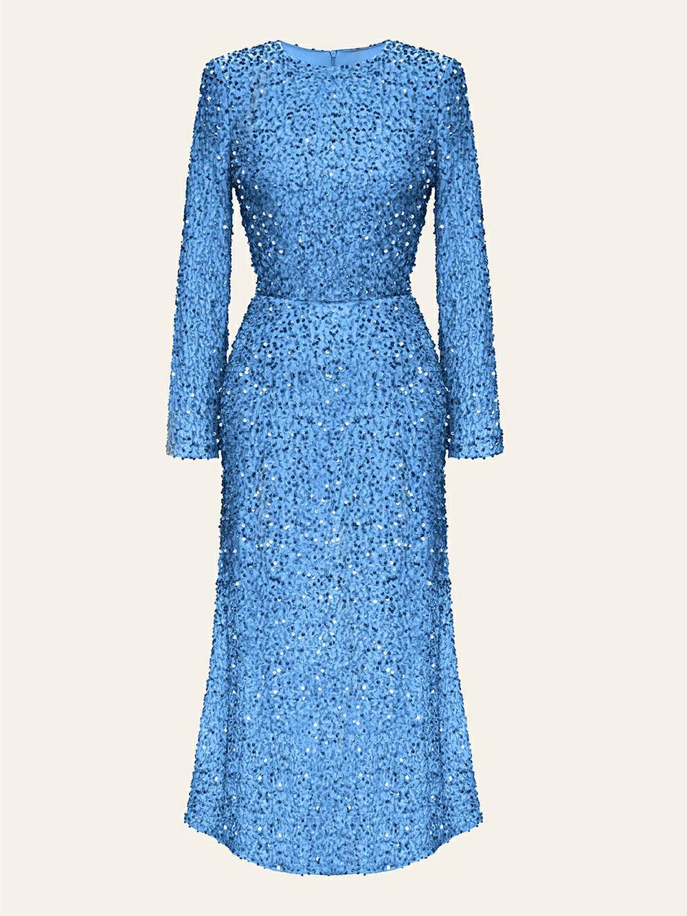 Decorated Sequin Velvet Midi Dress In Blue