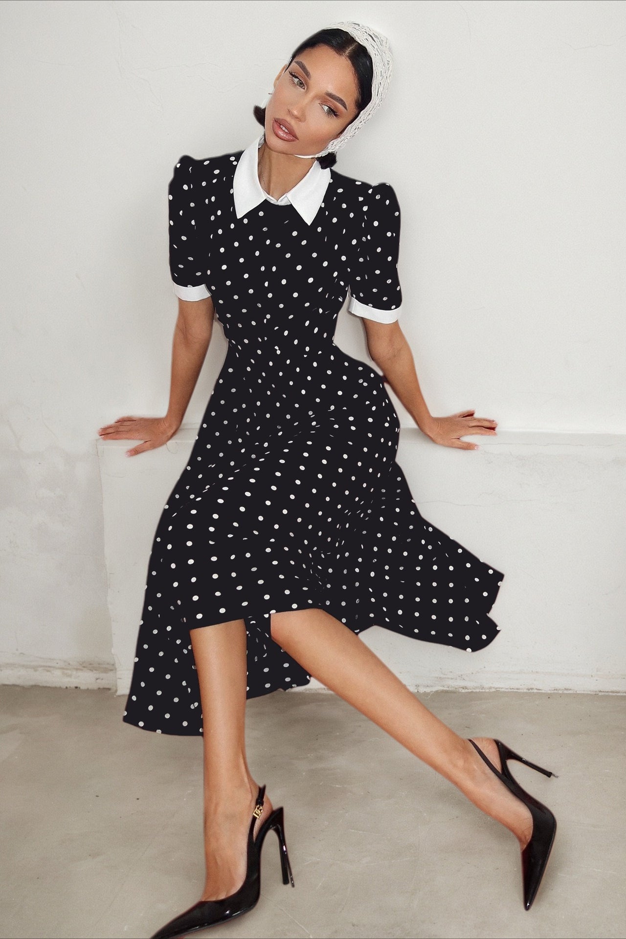 Polka Edition Dot Color Block Waist Cinching Maxi Dress