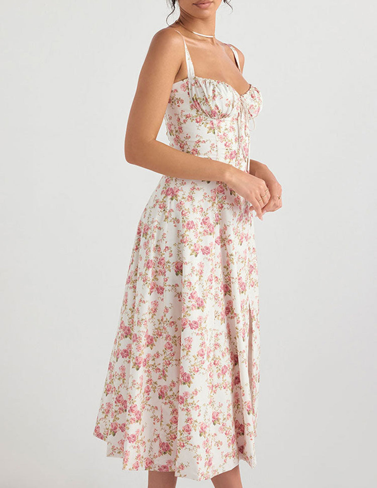 Print Rose Herringbone Slip Dress