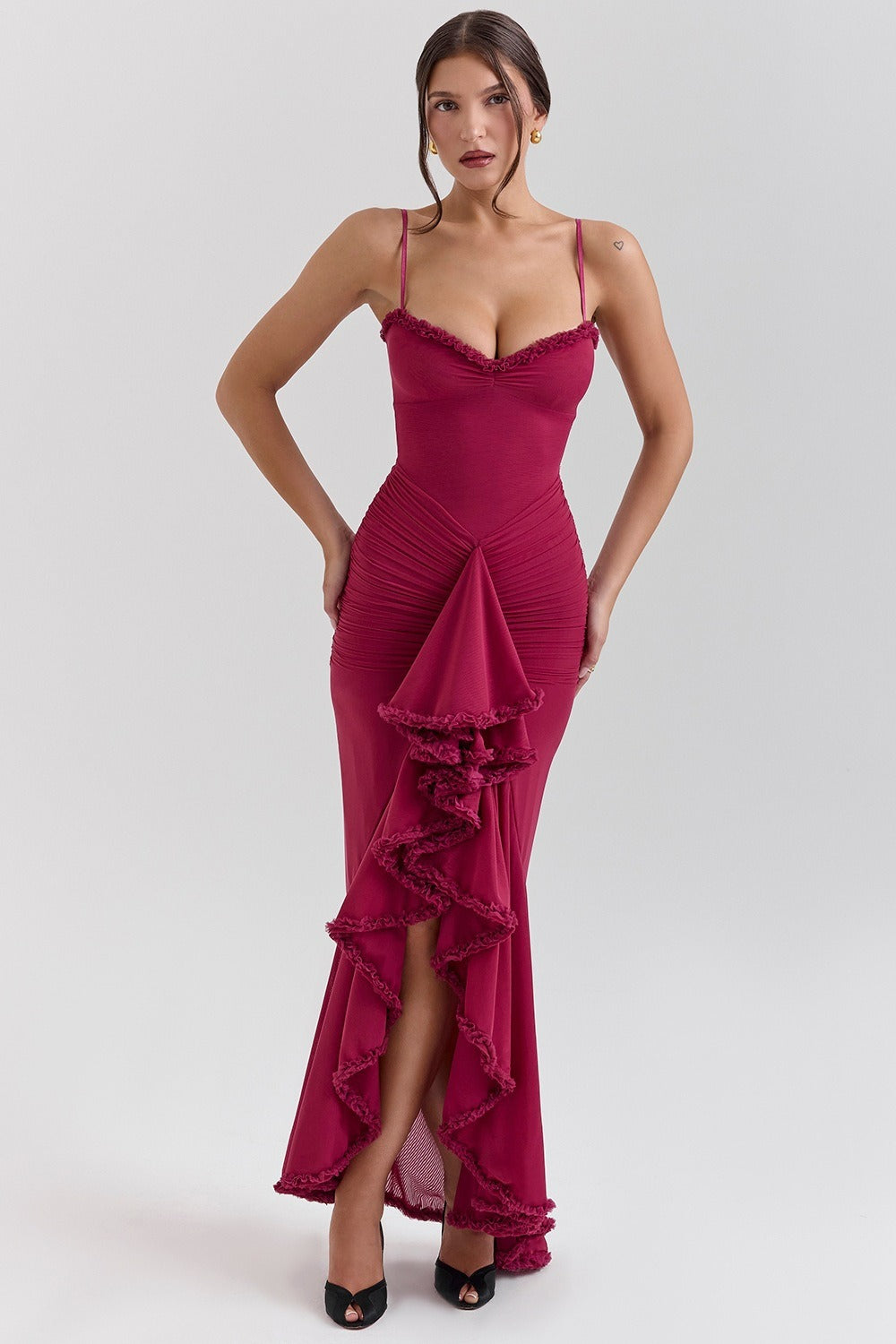 Mesh Stretch V Neck Cami Midi Dress