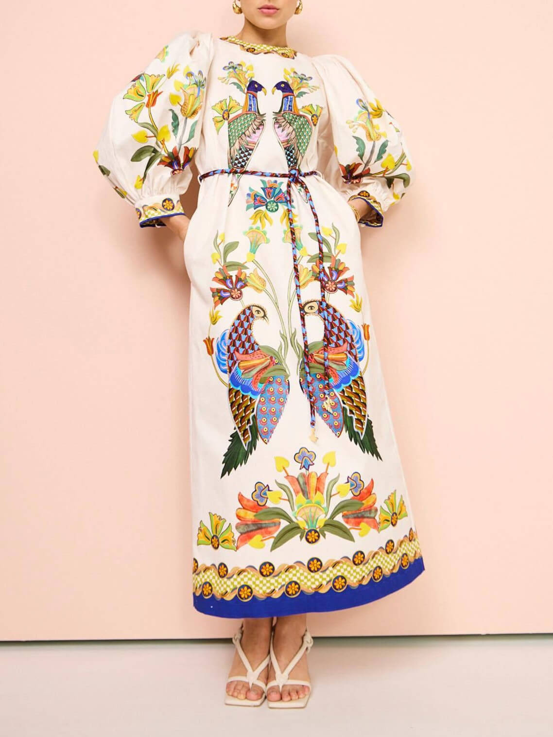 Exquisite And Fun Printed Puff Sleeves Loose Relaxed Midi Dress