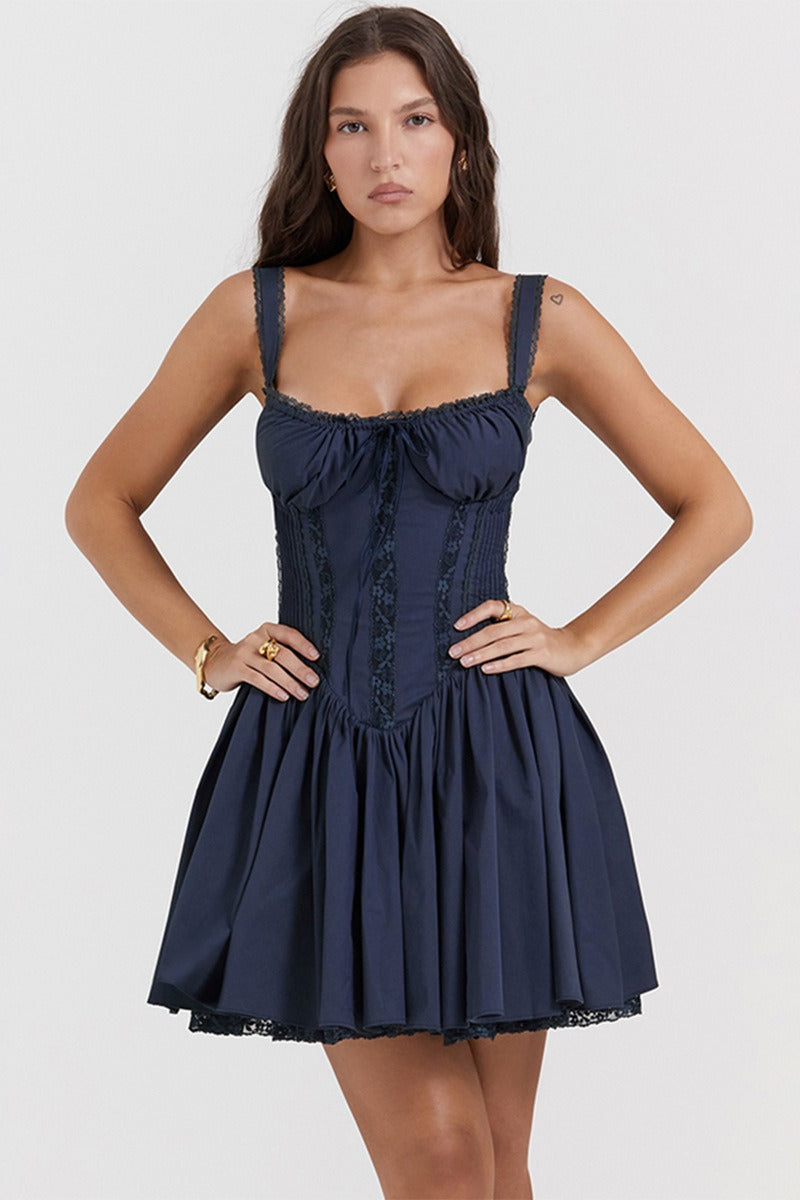 Strap Spaghetti Lace Trim Ballet A Line Sleeveless Mini Dress