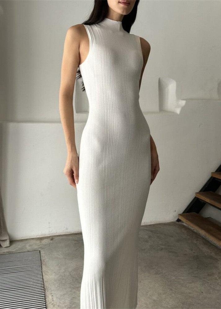 Ribbed Ivory Sleeveless Midi Dress