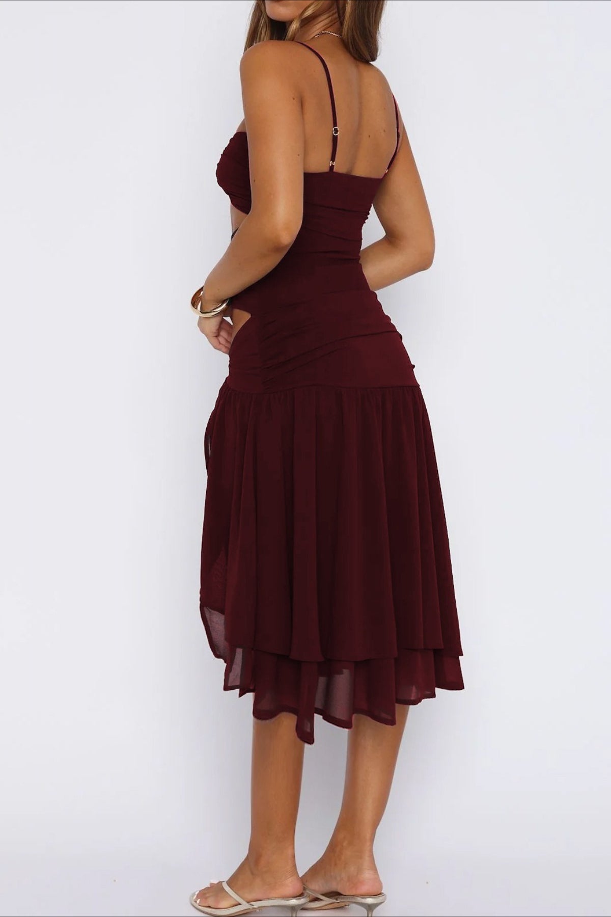 Hollow Strapless Slit Mesh Vacation Dress