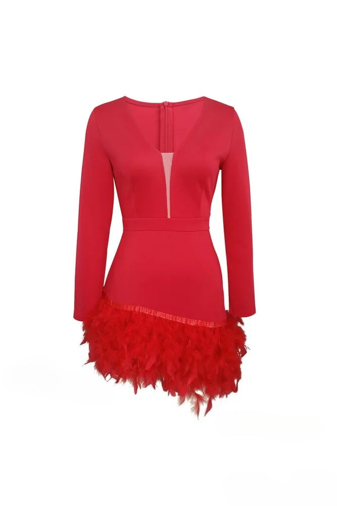 Neck V Feather Pack Mini Dress