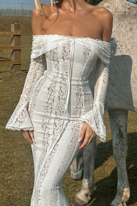Lace Edition Bustier Bell Sleeve Maxi Dress