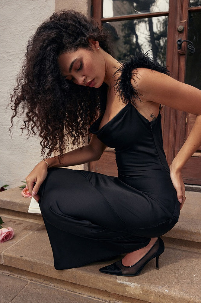 Backless Feather Bodycon Midi Dress