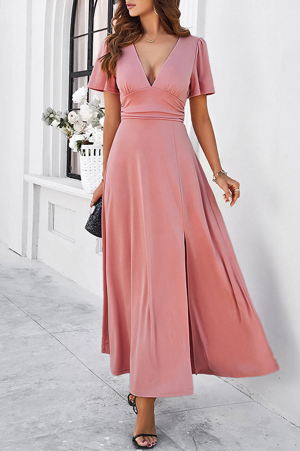 Iara Aesthetic V Neck Pleated Maxi Dress Premium Wardrobe Essential