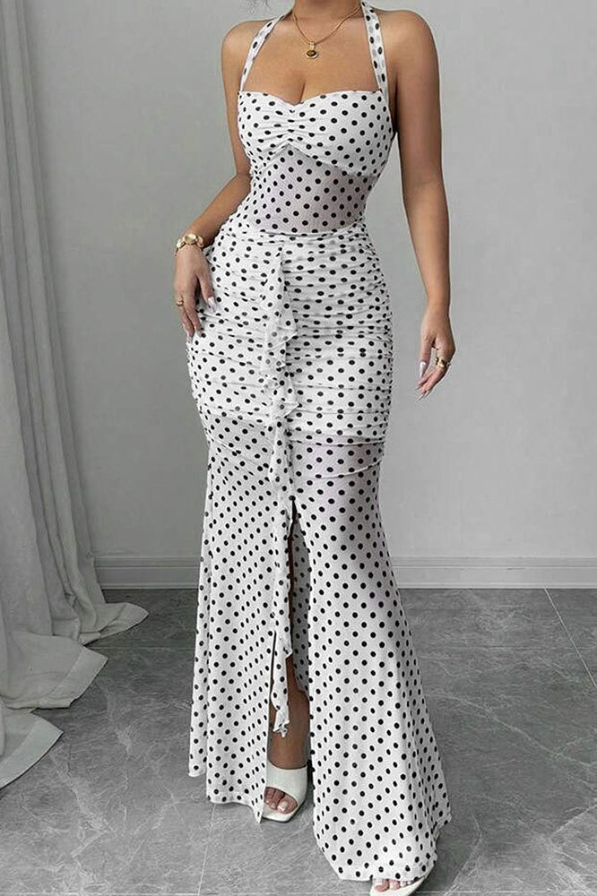 Polka Edition Dot Backless Cami Mesh Maxi Dress