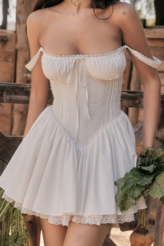 Strap Spaghetti Lace Trim Ballet A Line Sleeveless Mini Dress