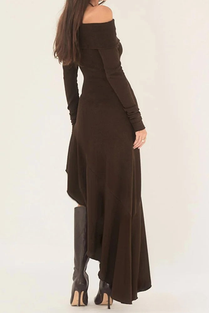 Shoulder Off Ruffle Hem Knit Dress