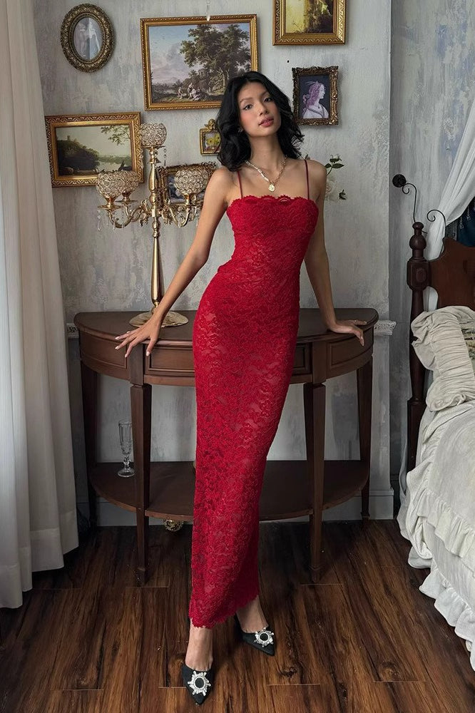 Lace Sleeveless Split Bodycon Midi Dress
