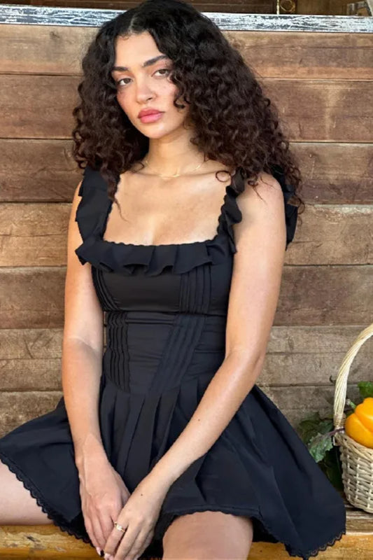 Neck Square Ruffle Mini Dress