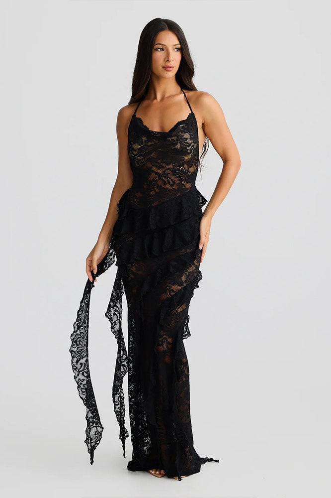 Backless Edition Lace Halter Maxi Dress