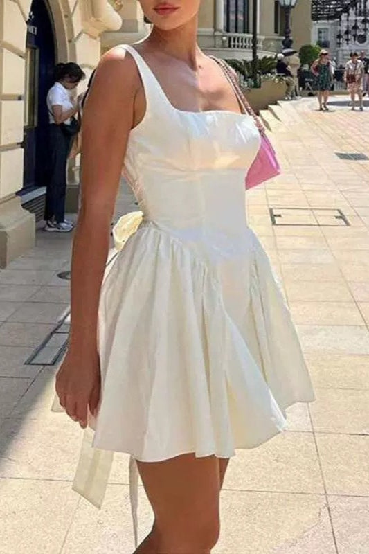 Graceful Open Back Bow Mini Dress